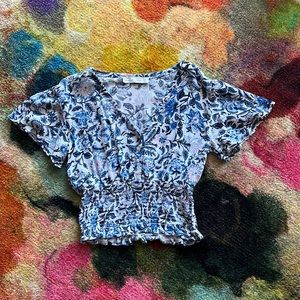 Abercrombie & Fitch XS floral top. Low cut with buttons, elastic style waist